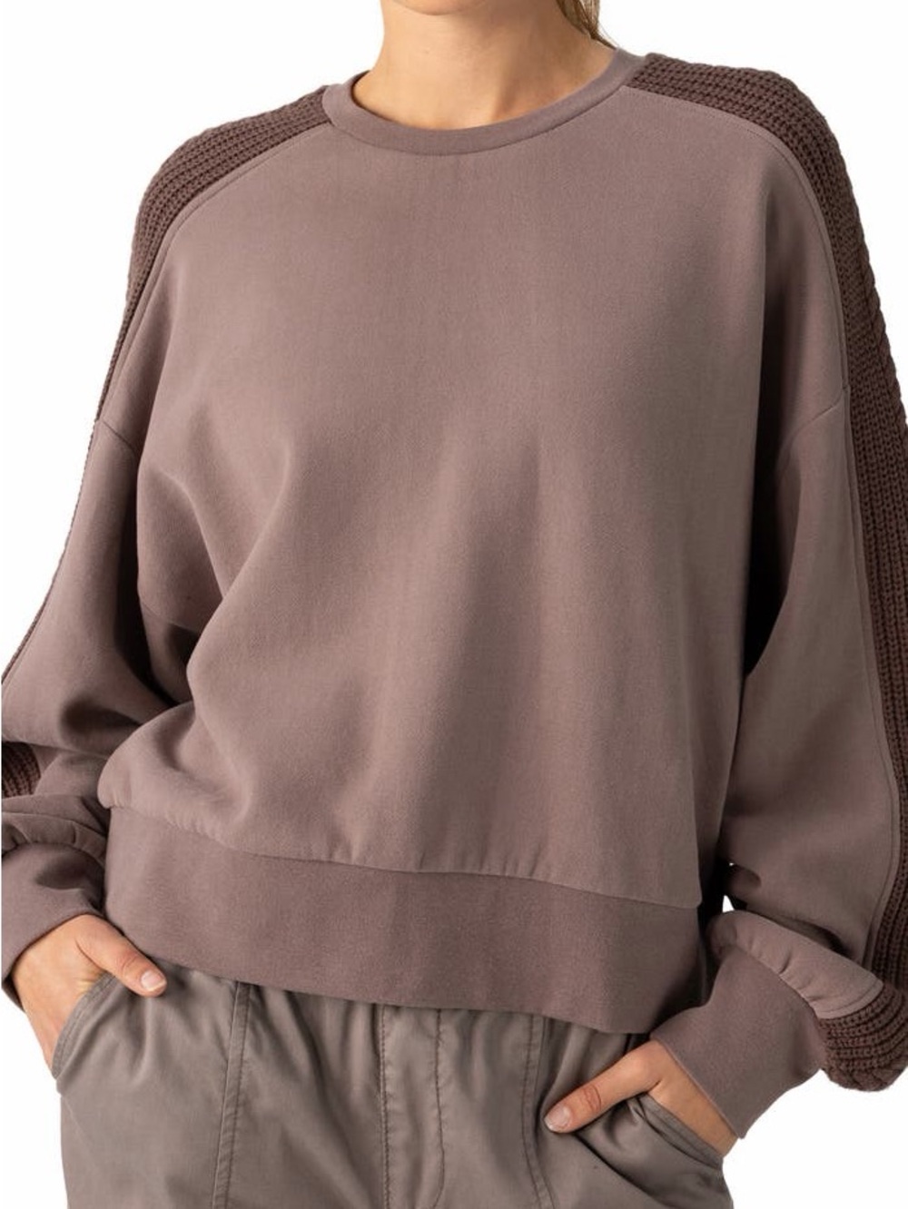 Sanctuary Sweatshirt Women's Medium Mauve Cotton Braided Sleeve Knit